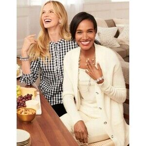 Talbots Pearl Button V-Neck Cardigan‎ Wool Alpaca Blend Cream Sz L Preppy N86